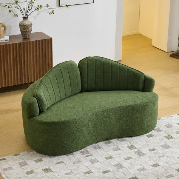English Elm Curved Two Seat Chenille Sofa Sculptural Wave Design for Studio and Small Living Rooms Green W3612P422592