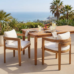 English Elm Patio Acacia Wood Armchair Set Cushioned Resort Style Outdoor Dining Seating Pair N772P378685T