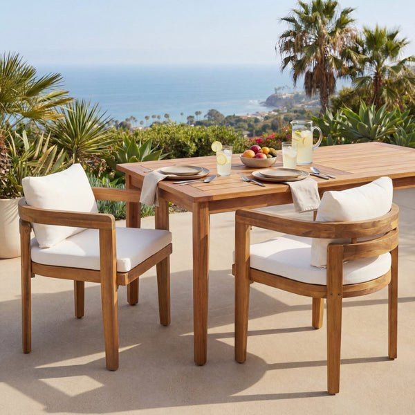 English Elm Patio Acacia Wood Armchair Set Cushioned Resort Style Outdoor Dining Seating Pair N772P378685T