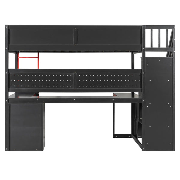 English Elm Full Size Gaming Loft Bed with Led Lighting Desk Shelves and Usb Charging Ports N820S00070J