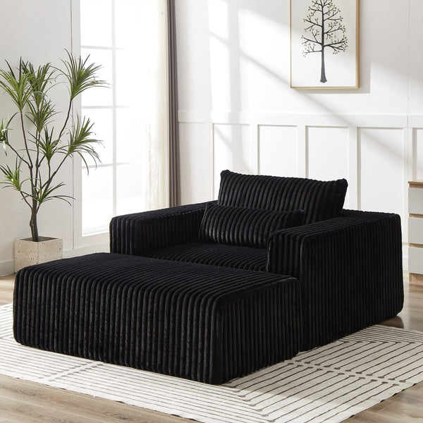 English Elm 75-Inch Corduroy Sponge Lounge Chair With Removable Footrest - Effortlessly Cozy For Any Space W834P206096