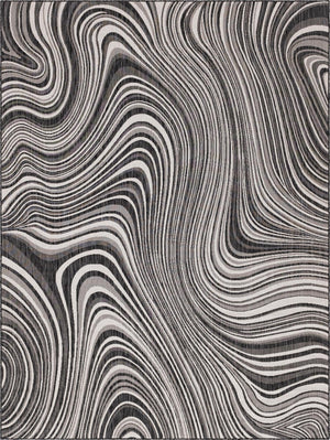 Unique Loom Outdoor Modern Pool Machine Made Abstract Rug Charcoal, Gray/Ivory 9' 0" x 12' 0"