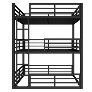 English Elm Queen Metal Triple Bunk Bed - Space-Saving Design With Safety Guardrails & Noise Reduction, Black Finish W1580S00176-GIGA