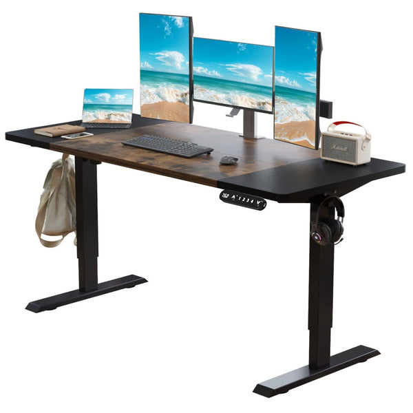 English Elm 63"×30" 63"x30" Electric Sit Stand Desk with Splice Board Top and Motorized Steel Frame Rustic Brown W614P431434