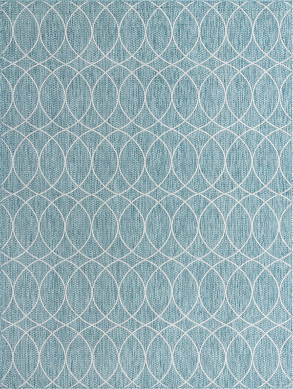Unique Loom Outdoor Trellis Gitter Machine Made Trellis Rug Light Aqua, Ivory 9' 0" x 12' 0"