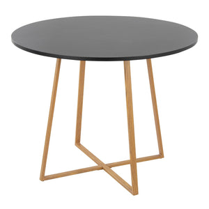 English Elm Dining Table Round Natural Wood Top with Metal Base Modern Style Seats Four Black B202S02200
