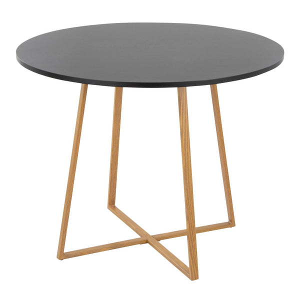 English Elm Dining Table Round Natural Wood Top with Metal Base Modern Style Seats Four Black B202S02200