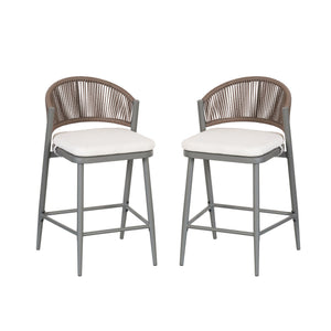 English Elm Christopher Knight Home® - Outdoor 26" Height Metal Frame Counter Stools Set Of 2 With Rattan Backrest & Cushions, Matte Grey N772P245123G