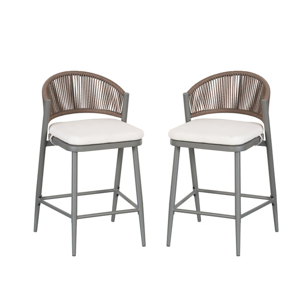 English Elm Christopher Knight Home® - Outdoor 26" Height Metal Frame Counter Stools Set Of 2 With Rattan Backrest & Cushions, Matte Grey N772P245123G