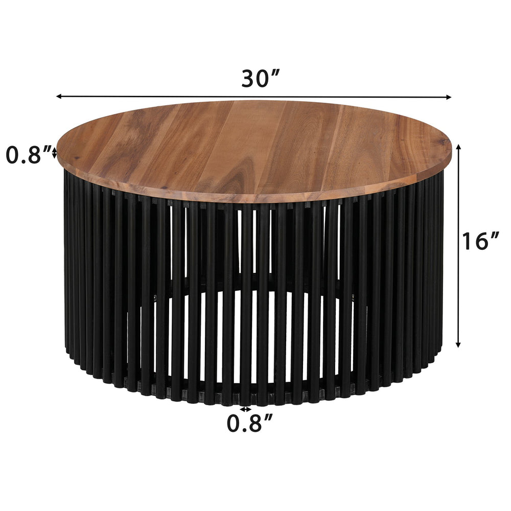 English Elm Christopher Knight Home® - PATIO Acacia Solid Wood Coffee Table & Side Table Set, Natural+Black, 30" & 17.5" Durable Style N770P269894N_N770P269893N