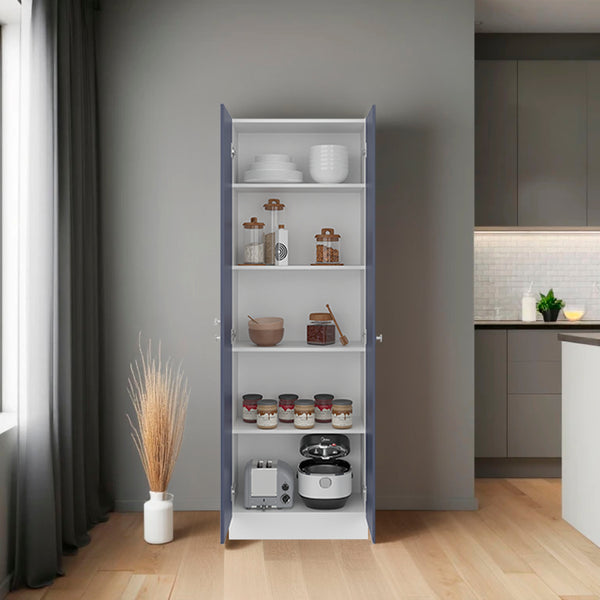 English Elm Lambardi Tall Multistorage Cabinet with 5 Adjustable Shelves, Durable Engineered Wood, White/Blue Finish B070P378358
