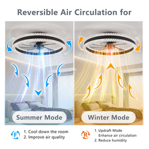 English Elm 20" Luxury Double Ring LED Ceiling Fan with Crystal Flush Mount, Hidden Blades, Dimmable Remote & App Control Black W2312P368710