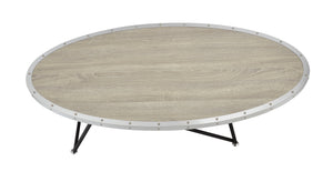 English Elm Allis Oval Weathered Gray Oak Coffee Table with Industrial Metal Trim and Sturdy Metal Base, 70lb Limit B2726P281893