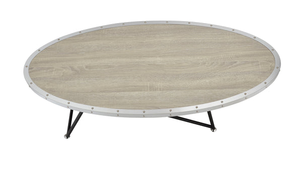 English Elm Allis Oval Weathered Gray Oak Coffee Table with Industrial Metal Trim and Sturdy Metal Base, 70lb Limit B2726P281893