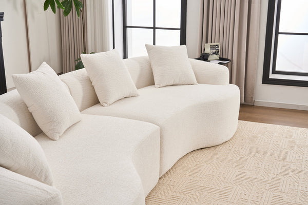 English Elm Curved Boneless Sofa modular 110" sectional with high-density foam & spring core, kid‑friendly curves, no assembly required for easy moving and cozy lounging White W2231S00005