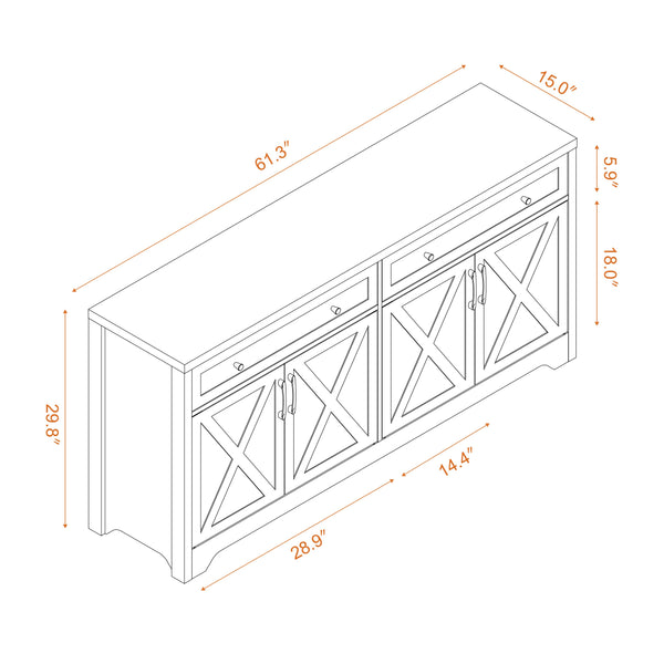 English Elm 61 modern TV cabinet with tempered glass accents, multifunctional storage console for living room White W1162P205096