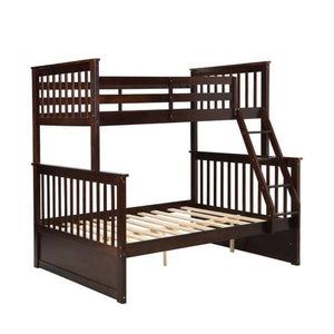 English Elm Transition Twin Full Bunk Bed With Angled Ladder & Slat Support - Stylish Cherry Finish Upgrade B2741S00272-GIGA