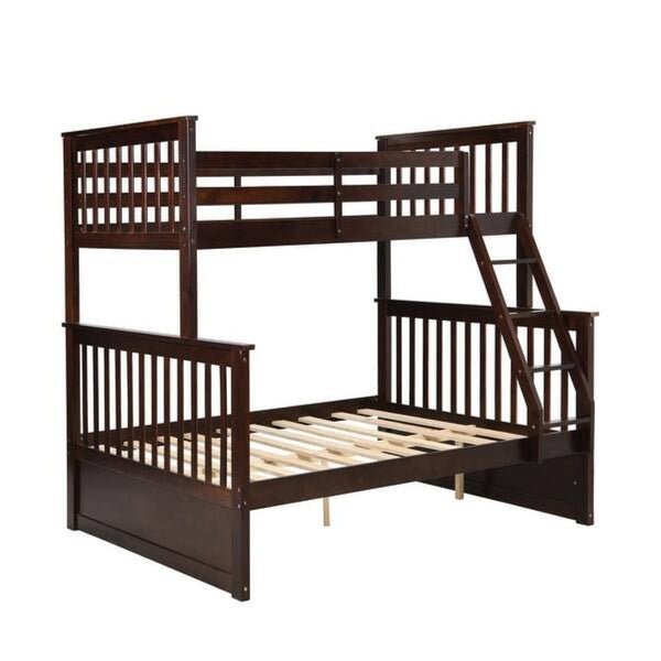 English Elm Transition Twin Full Bunk Bed With Angled Ladder & Slat Support - Stylish Cherry Finish Upgrade B2741S00272-GIGA