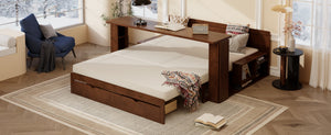 English Elm Queen Daybed with Hydraulic Desk Storage Drawers and Convertible Sofa for Small Spaces Espresso LT000272AAP