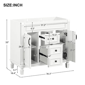 English Elm 36'' Modern Bathroom Vanity Cabinet Only with 2 Soft-Close Doors & 2 Drawers, Sturdy 300lb Capacity White N710P236997K