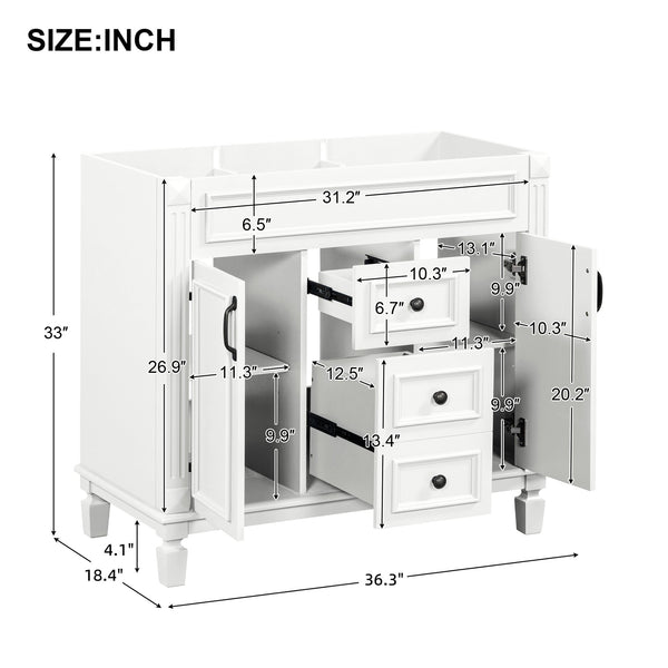 English Elm 36'' Modern Bathroom Vanity Cabinet Only with 2 Soft-Close Doors & 2 Drawers, Sturdy 300lb Capacity White N710P236997K