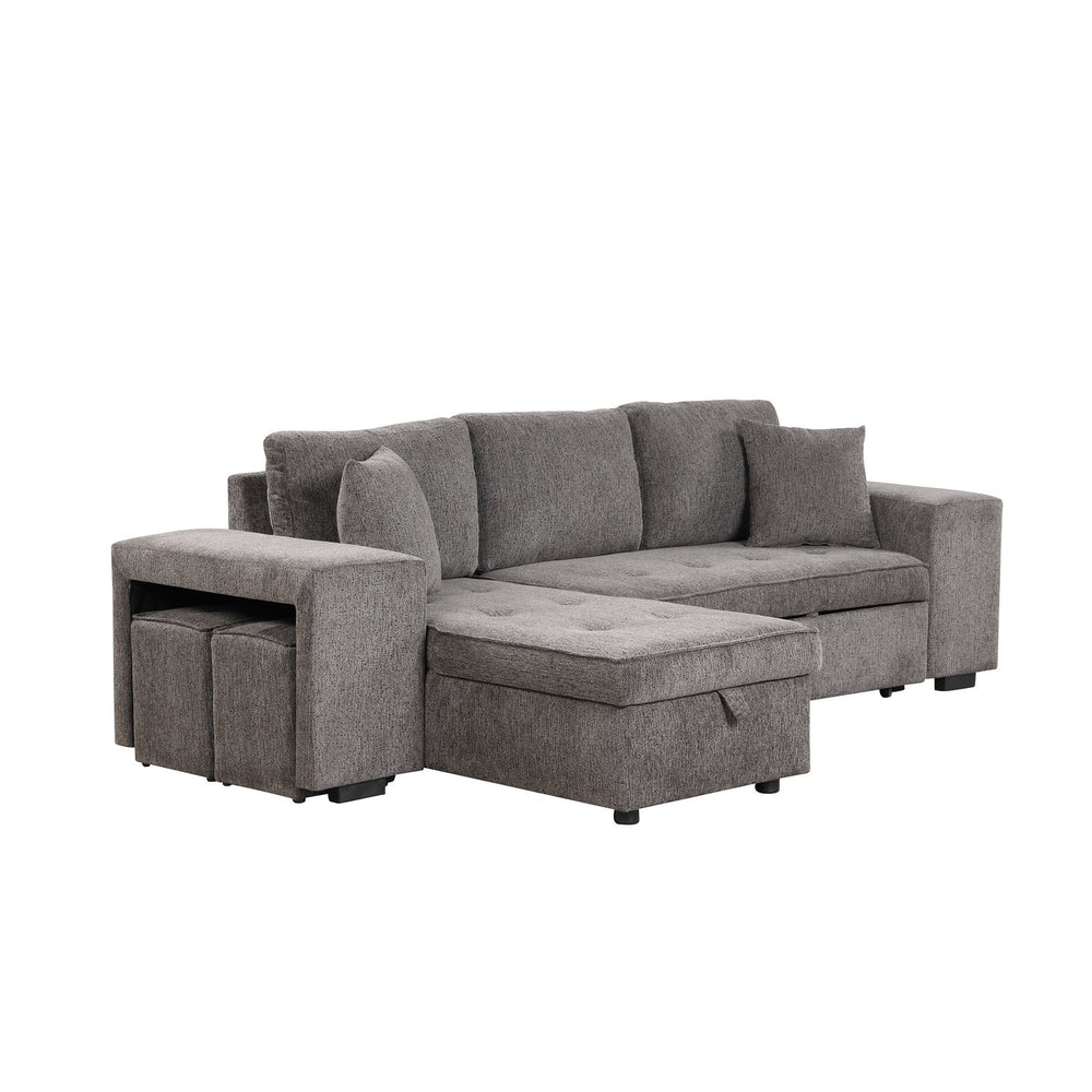 English Elm 104.5" Modern L-Shape Reversible Sectional Sofa Bed with Storage Chaise, Knox Charcoal Linen, 2 Pillows Included SG000430AAB