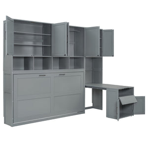 English Elm Twin Murphy Wall Bed with Integrated Closet Drawers and Desk for Studio Spaces Gray LP000595AAE-1