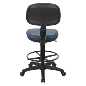 OSP Home Furnishings Sculptured Ergonomic Drafting Chair with Vinyl Upholstery for Studio and Lab Workspaces Dillon Blue DC517V-R105