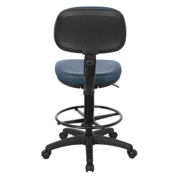 OSP Home Furnishings Sculptured Ergonomic Drafting Chair with Vinyl Upholstery for Studio and Lab Workspaces Dillon Blue DC517V-R105