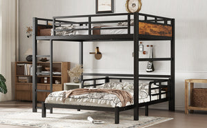 English Elm Full Metal Bunk Bed - Versatile Full-Over-Full Design With Vintage Wood Finish & Safety Fence W1580S00226