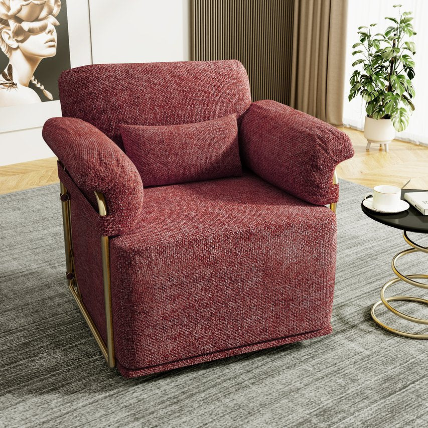 English Elm 360 Degree Square Swivel Accent Chair - Plush Fluffy Fabric Armchair With Gold Legs For Modern Spaces W2012P319078