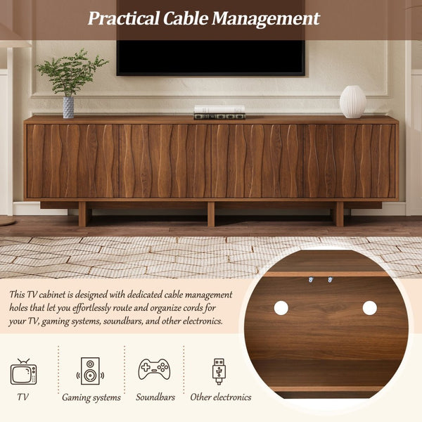 English Elm Retro Wood Grain Media Console Wavy Door Cabinet for Living Room Tvs 75 In N721P379534D