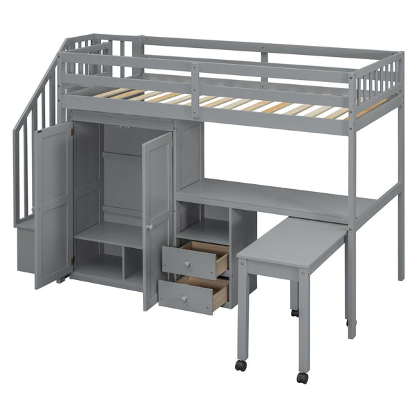 English Elm Queen Murphy Bed with Integrated Desk Cabinet Shelves Space Saving Studio Solution Gray N708S00013E