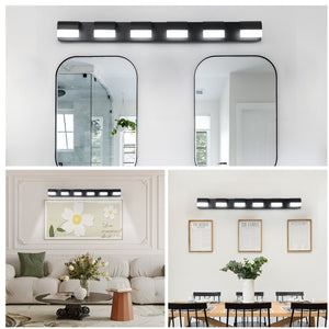 English Elm Modern 6-Light Led Bathroom Vanity Lighting Fixture With Black Iron Accents For Stylish Grooming W2312P374897