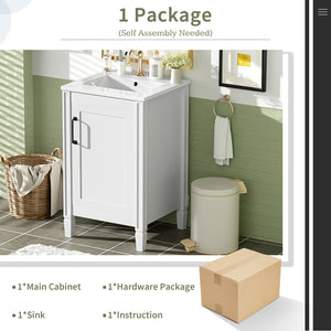 English Elm 20" Modern Bathroom Vanity with Ceramic Sink, Soft-Close Door, U-Shaped Adjustable Shelf & Door Storage Rack for Small Spaces N729P299364K