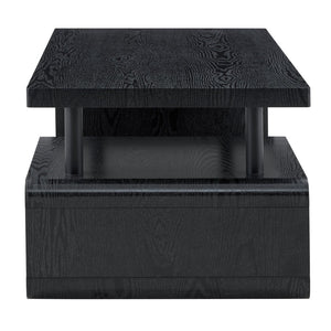 English Elm A Modern Two-tier Mdf Coffee Table with Open Shelf for Living Room Storage Black Woodgrain W3875P396801