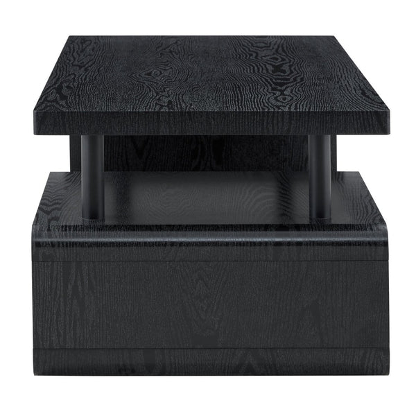 English Elm A Modern Two-tier Mdf Coffee Table with Open Shelf for Living Room Storage Black Woodgrain W3875P396801