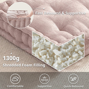 JLA Home Intelligent Design - Poly Chenille Square Floor Pillow Cushion with Tufted Scalloped Edge, OEKO-TEX Soft Plush Support Blush ID31-2467