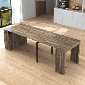 English Elm Modern Expandable Dining Table with Built-In Outlet, 5-Panel Extendable Space-Saving Design for Gatherings Brown W331S00192