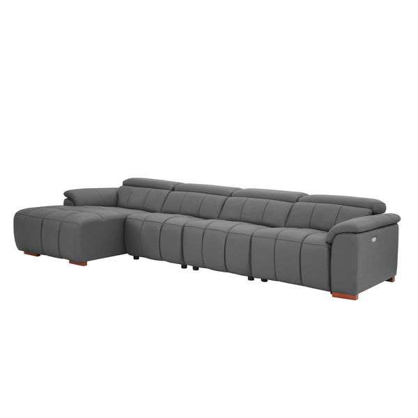 English Elm 4 Seats L-Shaped Reclining Sofa - Modern Electric Leather Couch With Usb Port & Headrests For Comfort W2582S00152