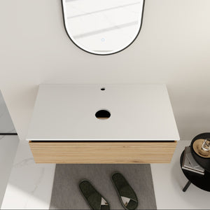 English Elm 36'' Floating Wall Mounted Bathroom Vanity Plywood Build with Soft Close Drawer W999P285411