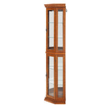 English Elm Corner Curio Cabinet Lighted Corner Display, Glass Display Shelf Shelving Bar Cabinet With Tempered Glass Door, Bar Cabinet,Cabinet With Adjustable Shelf Glass Cabinet Shelves Bead Bulb Included Oak