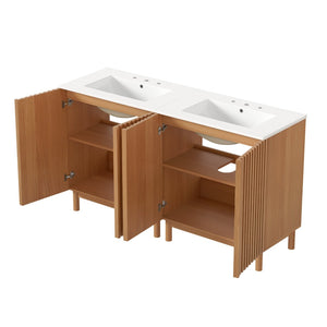 English Elm Modern 48 Inch Freestanding Bathroom Vanity Dual Ceramic Sinks Soft Close Gold Handles N729P000012O