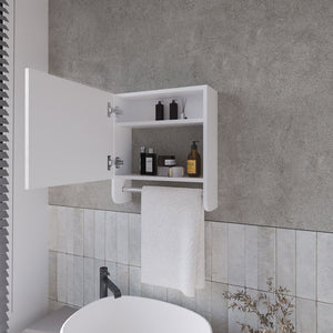 English Elm Pine Mirrored Medicine Cabinet with Towel Bar and Two Shelves — Wall-Mounted Bathroom Storage Unit White 20.3 L x 18.3 W x 2.4 H B128P237172