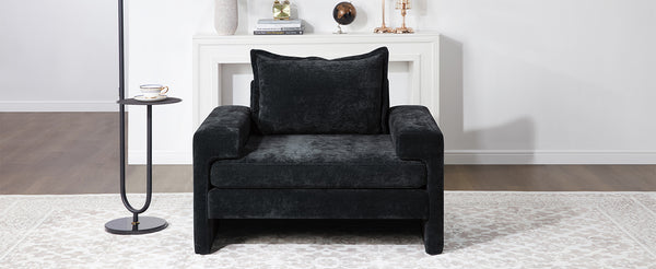 English Elm Christopher Knight Home® - Chenille Oversized Armchair with Thick Cushion and Wide Armrests, Ergonomic Back for Cozy Living Spaces Black N763P314419B