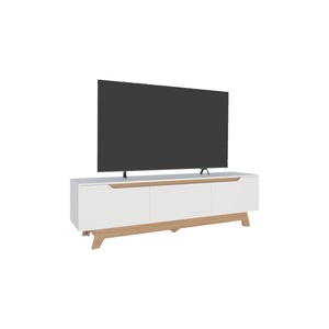English Elm TV Stand Modern White & Natural Oak, 2 Doors 1 Drawer, Compact FSC-Certified Media Storage Unit B097P369436