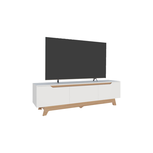 English Elm TV Stand Modern White & Natural Oak, 2 Doors 1 Drawer, Compact FSC-Certified Media Storage Unit B097P369436