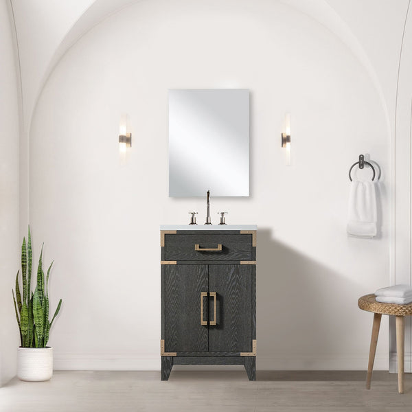 English Elm Black Oak Single Bath Vanity With Acrylic Top - Stylish 20" W Storage Solution For Small Spaces B2731P260888