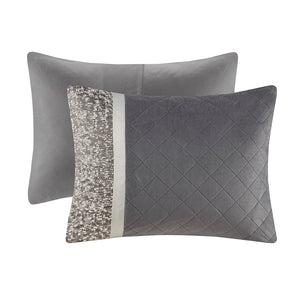 JLA Home Madison Park - 5 Boucle Textured Jacquard Comforter Set with Quilted Mink Panels, Embroidered Pillows & Luxe Neutral Style 92 L x 104 W x 1.5H MP10-8378