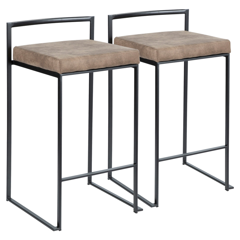 English Elm Fuji Stackable Counter Stool Set Of 2 In Black Frame With Plush Brown Cowboy Fabric Cushion B202P221918